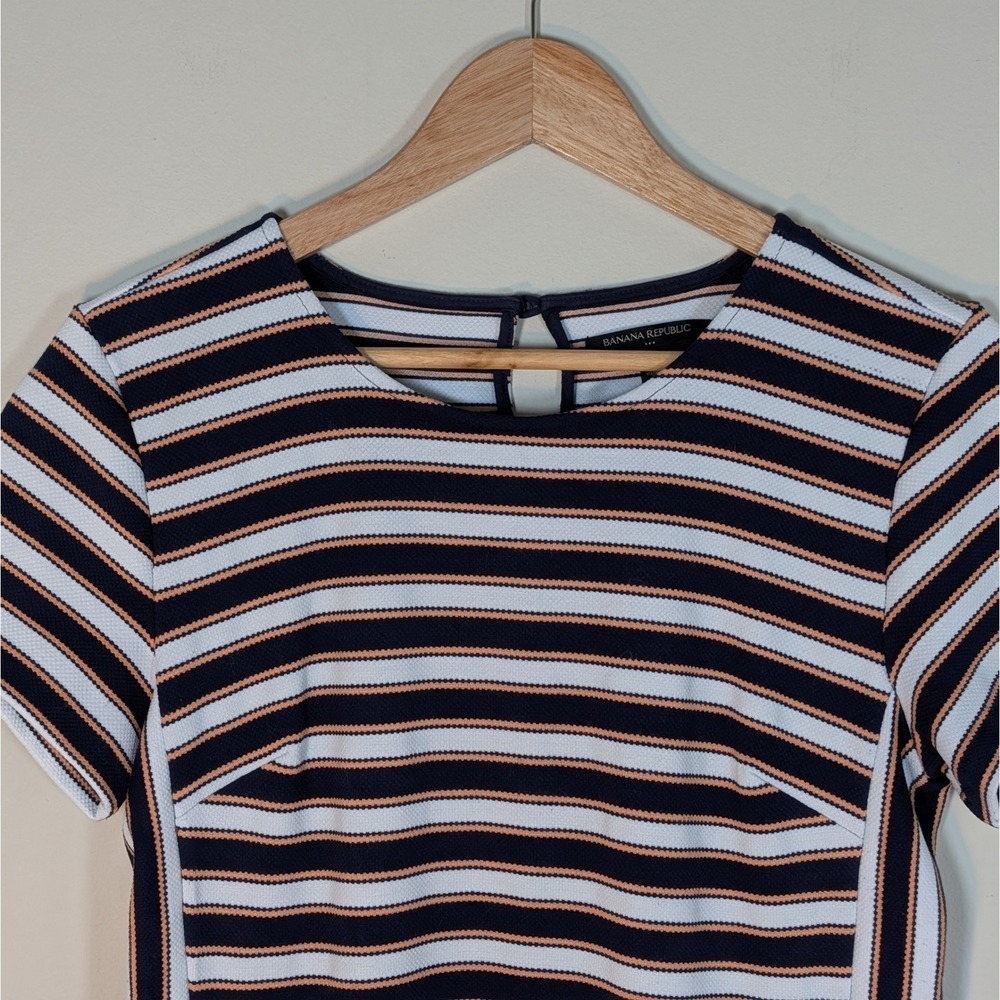Banana Republic Striped Short Sleeve Sheath Dress Navy Orange White Size 10